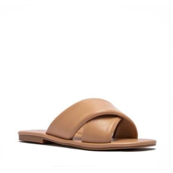 Nude Criss Cross Padded Slides - Picture 3 of 3